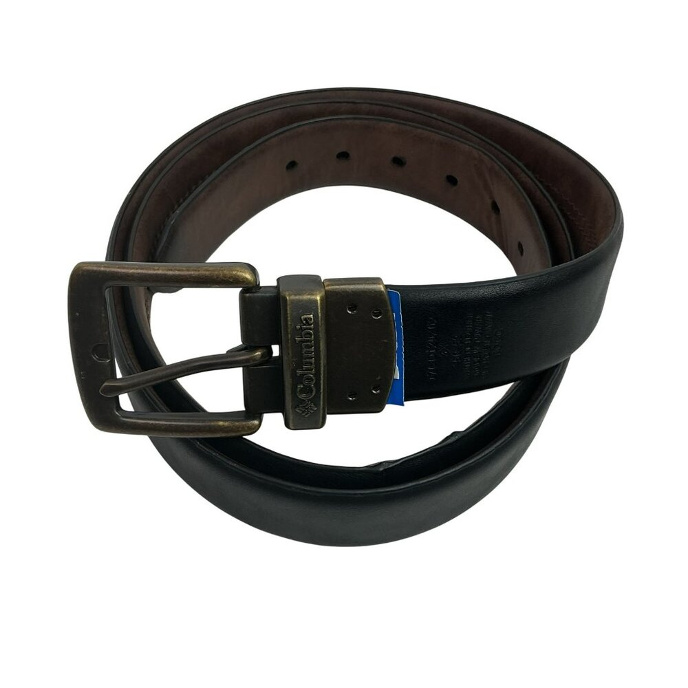 Columbia Antiqued Buckle Synthetic Leather Belt Mens 3X Black Size 50-52 NWOT